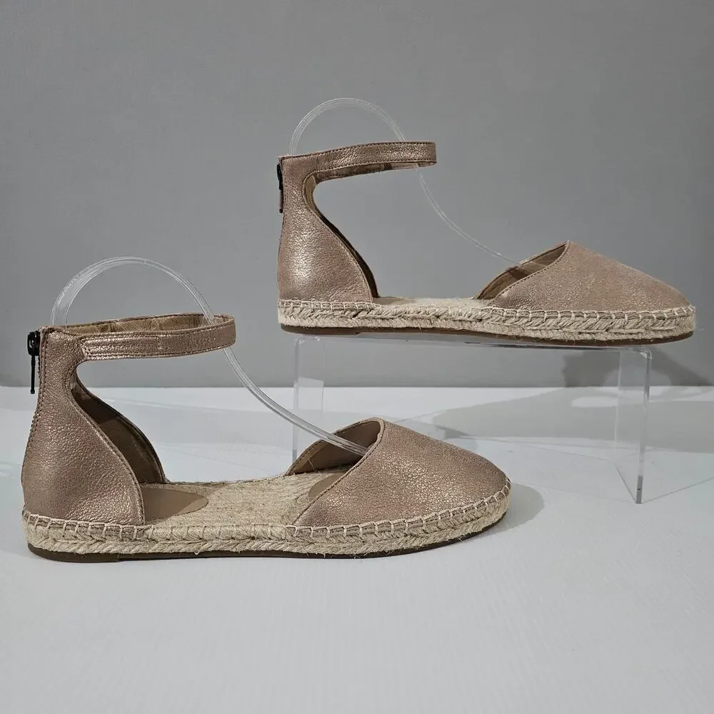 Eileen Fisher Lala Flat Espadrille Womens 9 Metallic Tan Leather Sandal